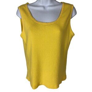 JM Collection Tank Top Women Size L Bright Yellow Lace Scoop Neckline Sleeveless